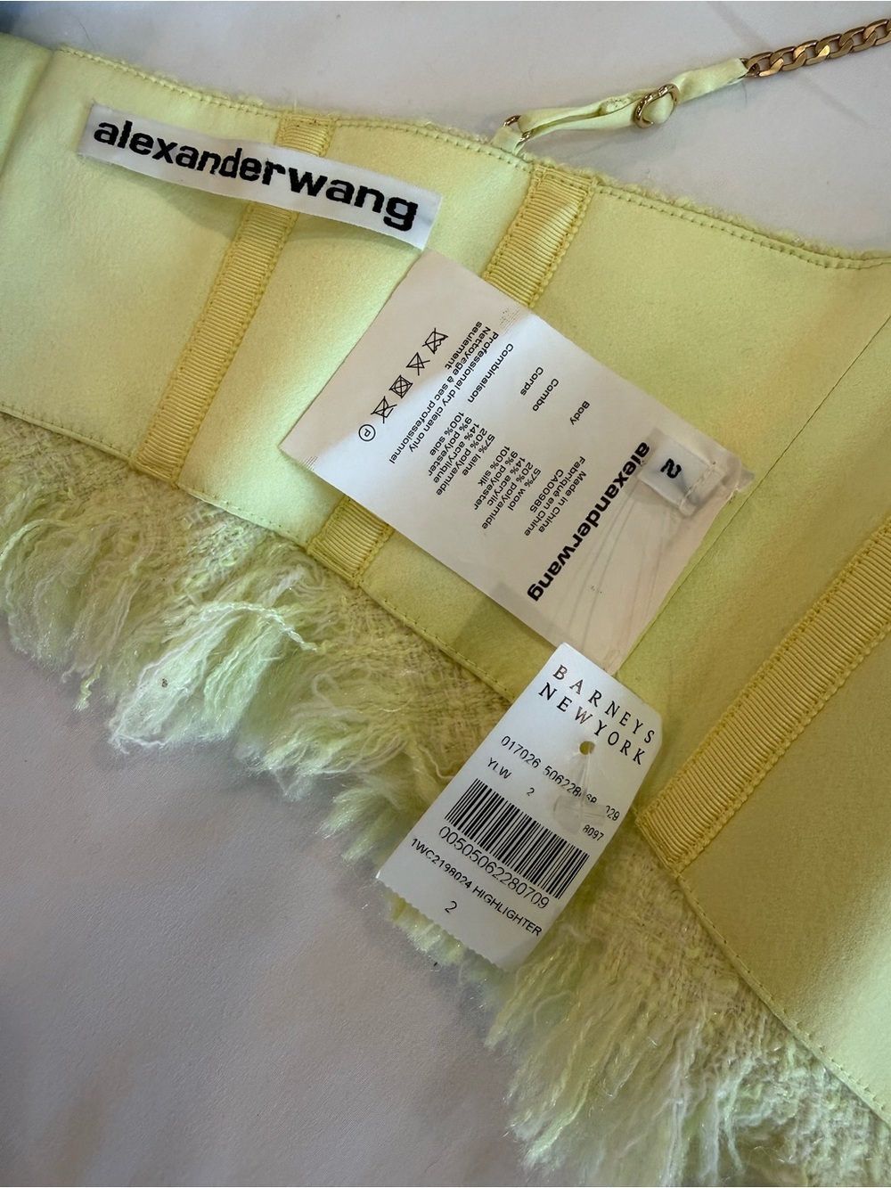 ALEXANDER WANG Tweed Chain Strap Bra Bustier Top - Highlighter - NWT - Size 2 - Picture 11 of 16